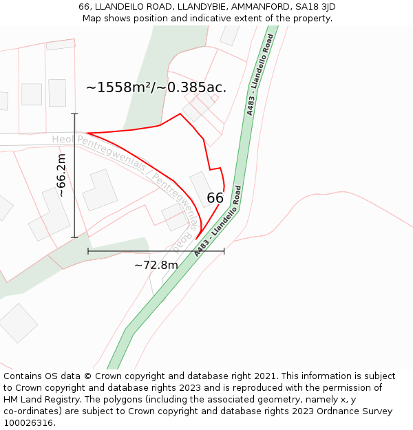 66, LLANDEILO ROAD, LLANDYBIE, AMMANFORD, SA18 3JD: Plot and title map
