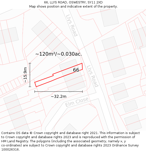 66, LLYS ROAD, OSWESTRY, SY11 2XD: Plot and title map