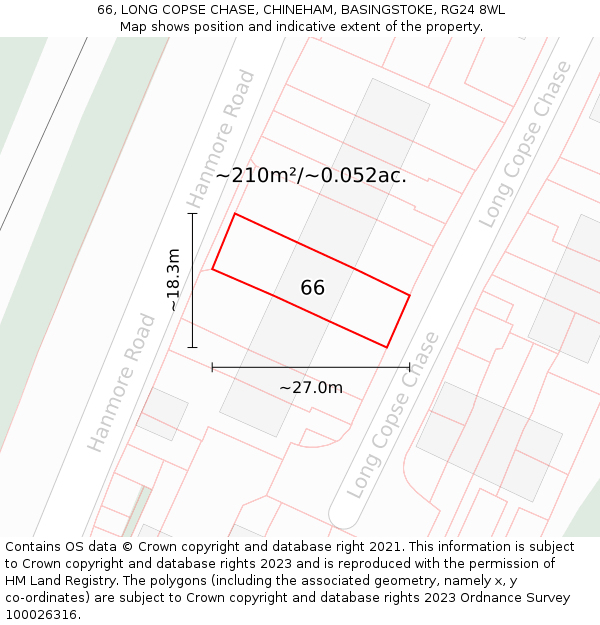 66, LONG COPSE CHASE, CHINEHAM, BASINGSTOKE, RG24 8WL: Plot and title map