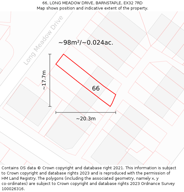 66, LONG MEADOW DRIVE, BARNSTAPLE, EX32 7RD: Plot and title map