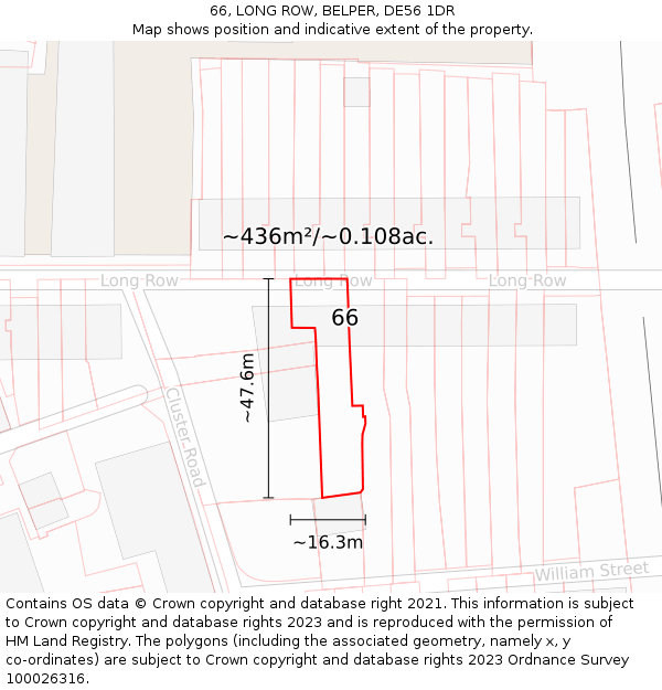 66, LONG ROW, BELPER, DE56 1DR: Plot and title map