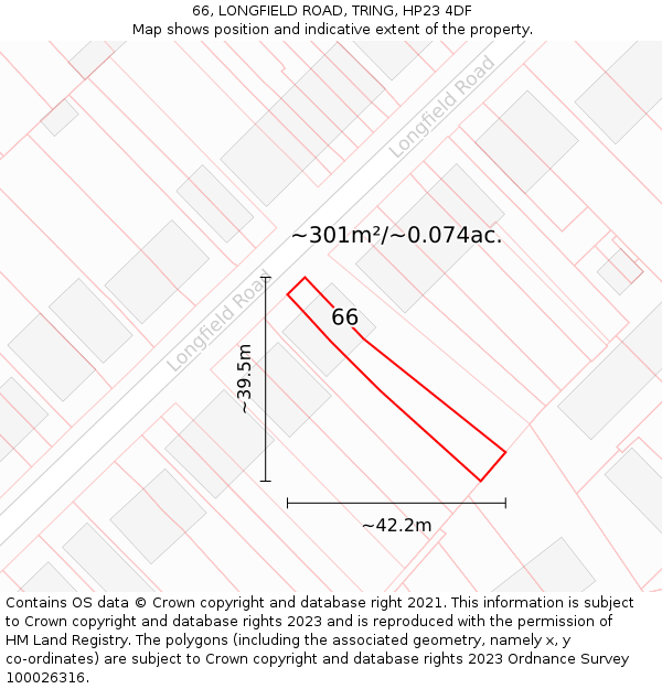 66, LONGFIELD ROAD, TRING, HP23 4DF: Plot and title map