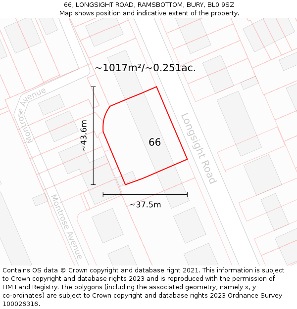 66, LONGSIGHT ROAD, RAMSBOTTOM, BURY, BL0 9SZ: Plot and title map