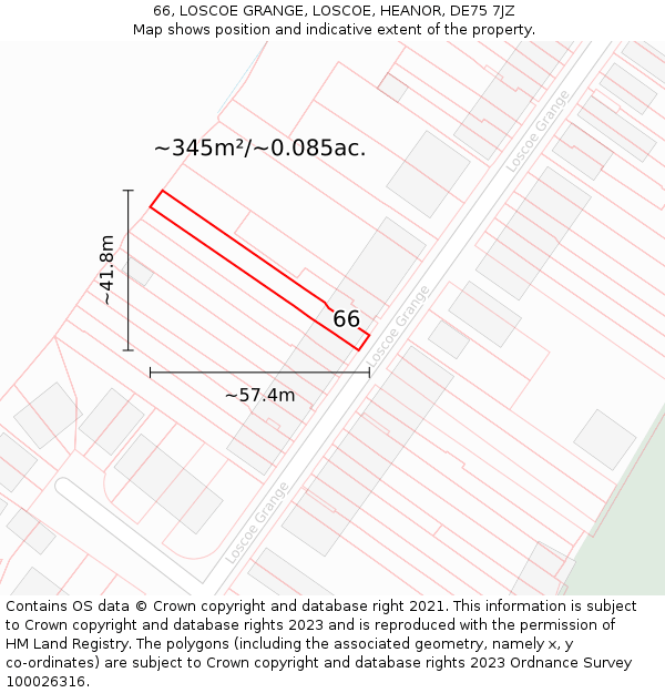 66, LOSCOE GRANGE, LOSCOE, HEANOR, DE75 7JZ: Plot and title map