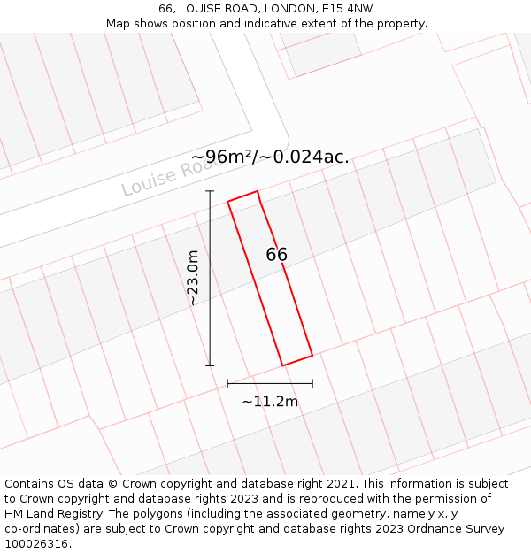 66, LOUISE ROAD, LONDON, E15 4NW: Plot and title map