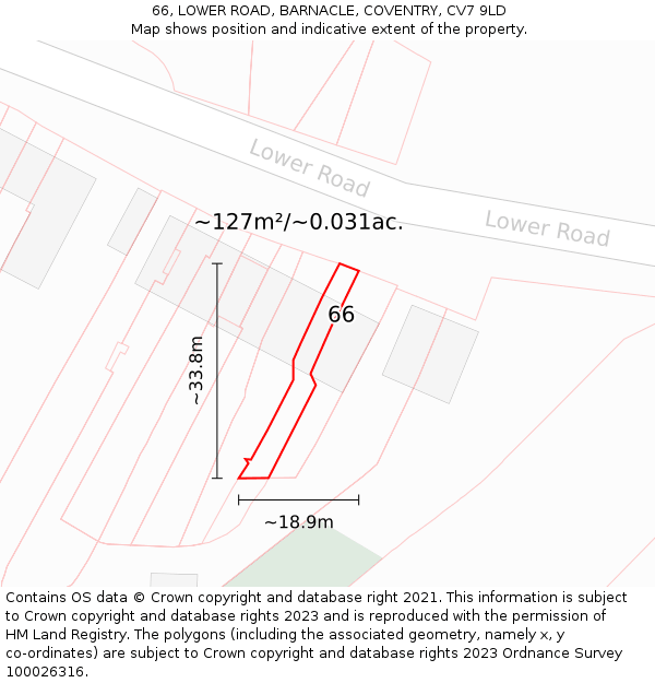 66, LOWER ROAD, BARNACLE, COVENTRY, CV7 9LD: Plot and title map
