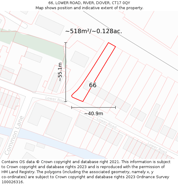 66, LOWER ROAD, RIVER, DOVER, CT17 0QY: Plot and title map