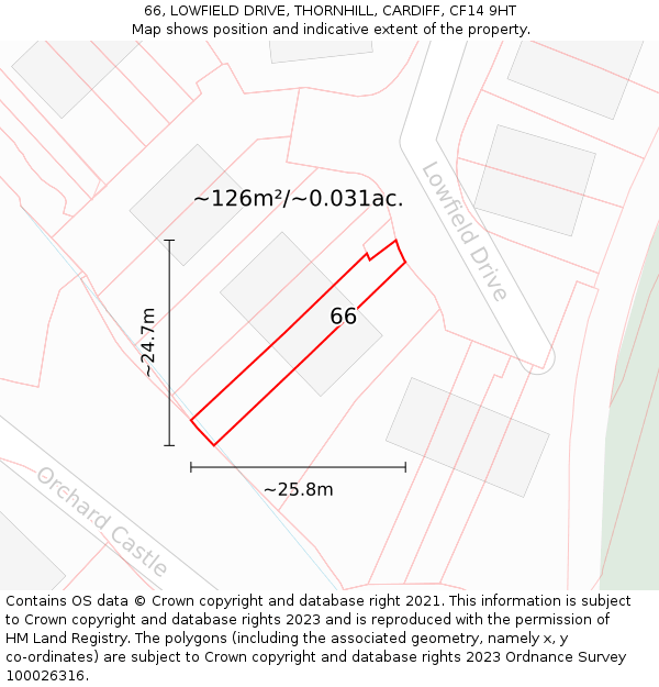66, LOWFIELD DRIVE, THORNHILL, CARDIFF, CF14 9HT: Plot and title map