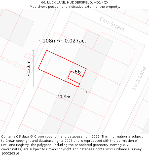 66, LUCK LANE, HUDDERSFIELD, HD1 4QX: Plot and title map