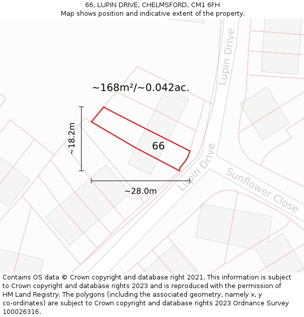66, LUPIN DRIVE, CHELMSFORD, CM1 6FH: Plot and title map