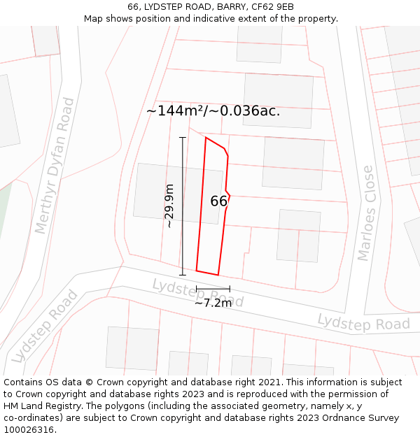 66, LYDSTEP ROAD, BARRY, CF62 9EB: Plot and title map