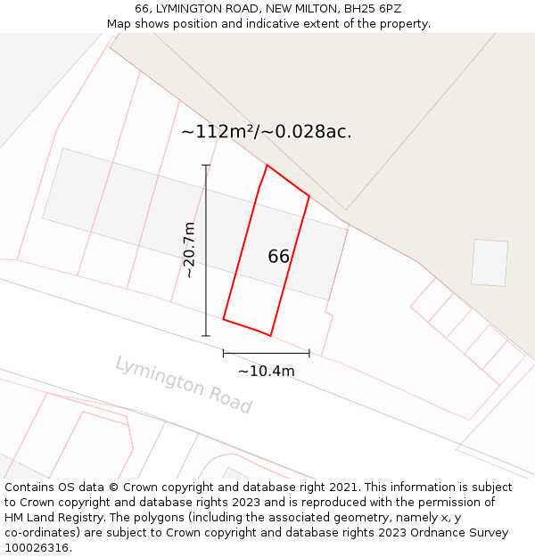 66, LYMINGTON ROAD, NEW MILTON, BH25 6PZ: Plot and title map