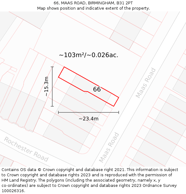66, MAAS ROAD, BIRMINGHAM, B31 2PT: Plot and title map