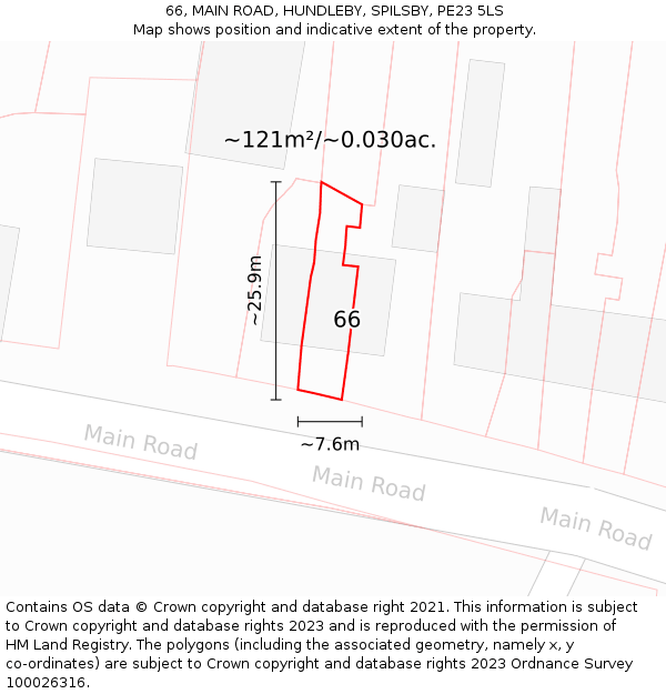 66, MAIN ROAD, HUNDLEBY, SPILSBY, PE23 5LS: Plot and title map