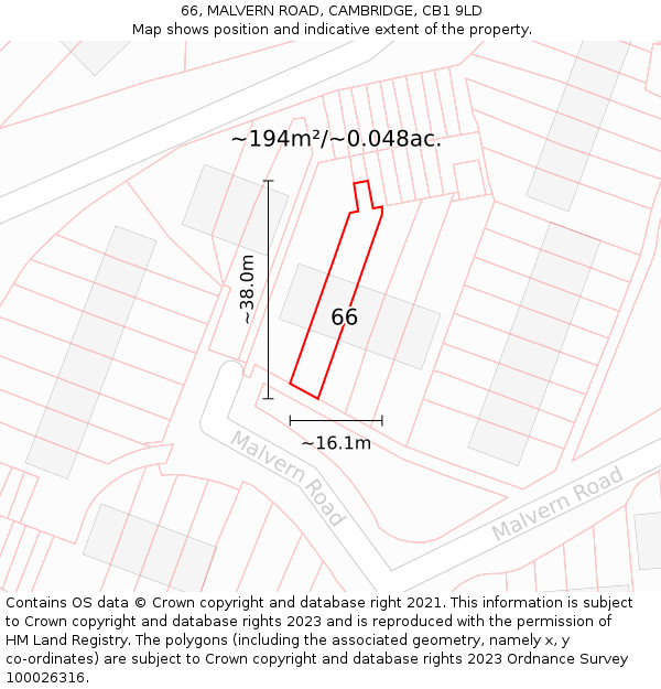 66, MALVERN ROAD, CAMBRIDGE, CB1 9LD: Plot and title map