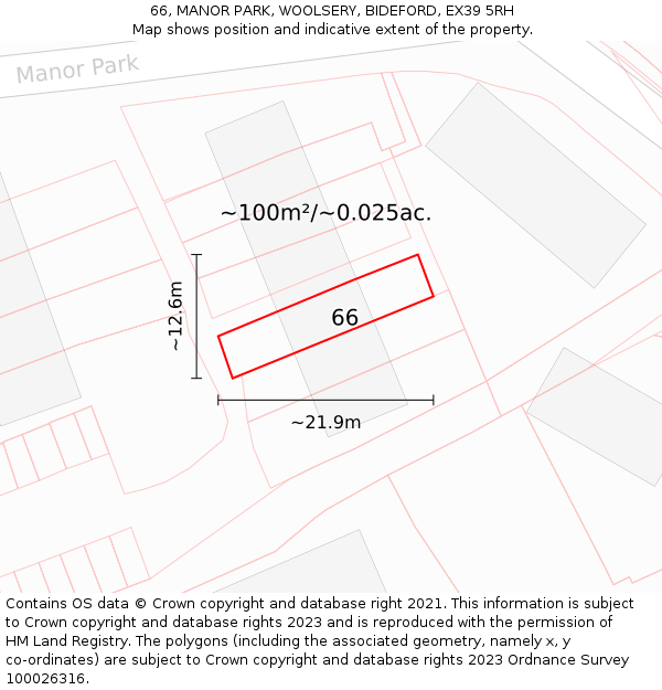 66, MANOR PARK, WOOLSERY, BIDEFORD, EX39 5RH: Plot and title map