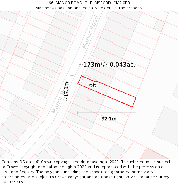 66, MANOR ROAD, CHELMSFORD, CM2 0ER: Plot and title map