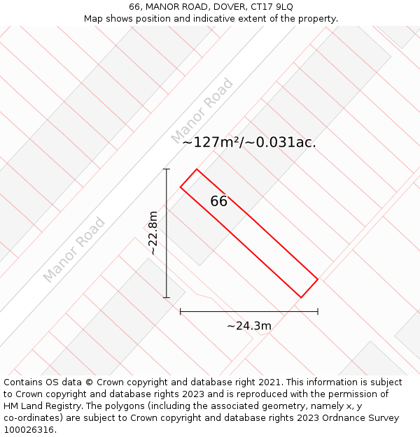 66, MANOR ROAD, DOVER, CT17 9LQ: Plot and title map