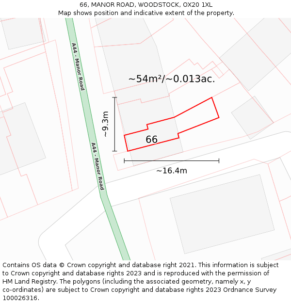 66, MANOR ROAD, WOODSTOCK, OX20 1XL: Plot and title map