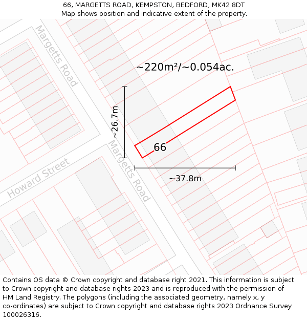 66, MARGETTS ROAD, KEMPSTON, BEDFORD, MK42 8DT: Plot and title map