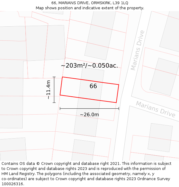 66, MARIANS DRIVE, ORMSKIRK, L39 1LQ: Plot and title map