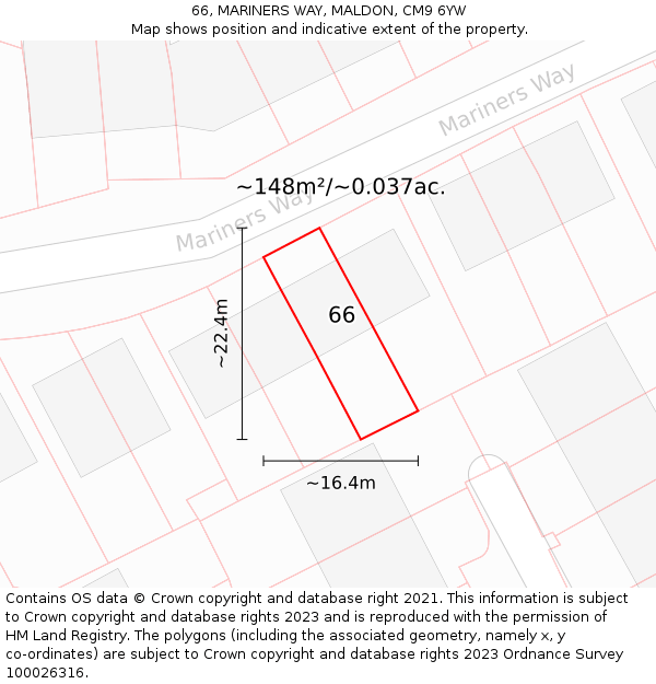66, MARINERS WAY, MALDON, CM9 6YW: Plot and title map