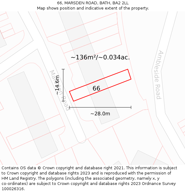 66, MARSDEN ROAD, BATH, BA2 2LL: Plot and title map