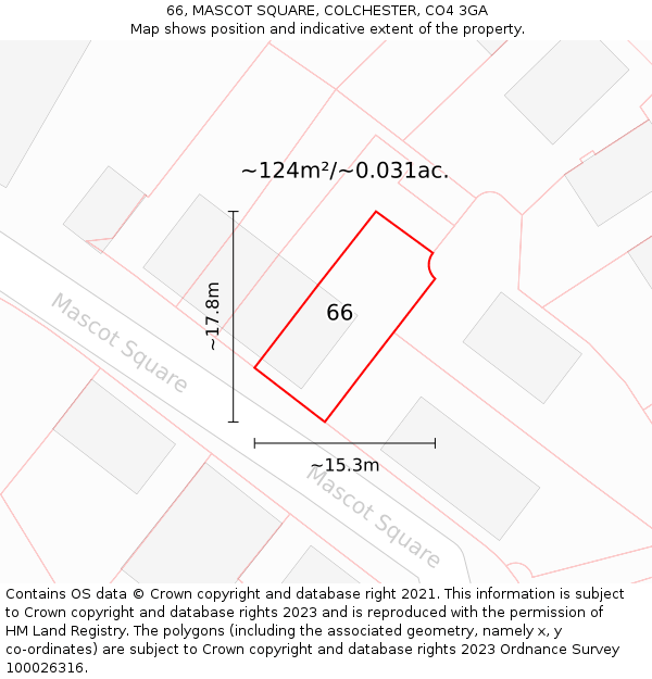 66, MASCOT SQUARE, COLCHESTER, CO4 3GA: Plot and title map