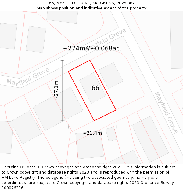 66, MAYFIELD GROVE, SKEGNESS, PE25 3RY: Plot and title map