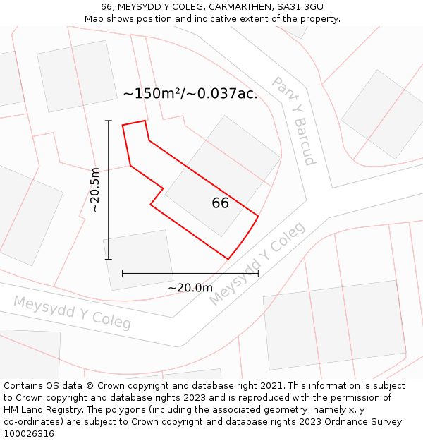66, MEYSYDD Y COLEG, CARMARTHEN, SA31 3GU: Plot and title map