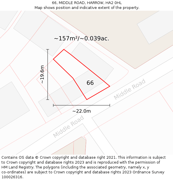 66, MIDDLE ROAD, HARROW, HA2 0HL: Plot and title map