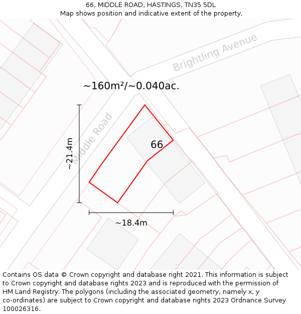 66, MIDDLE ROAD, HASTINGS, TN35 5DL: Plot and title map
