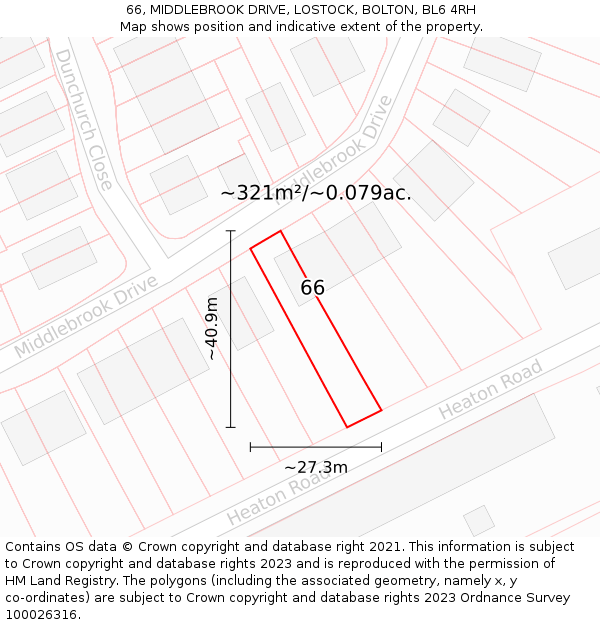 66, MIDDLEBROOK DRIVE, LOSTOCK, BOLTON, BL6 4RH: Plot and title map