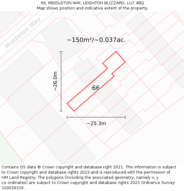 66, MIDDLETON WAY, LEIGHTON BUZZARD, LU7 4BQ: Plot and title map