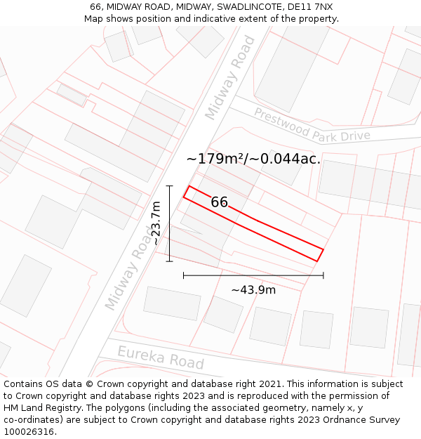 66, MIDWAY ROAD, MIDWAY, SWADLINCOTE, DE11 7NX: Plot and title map