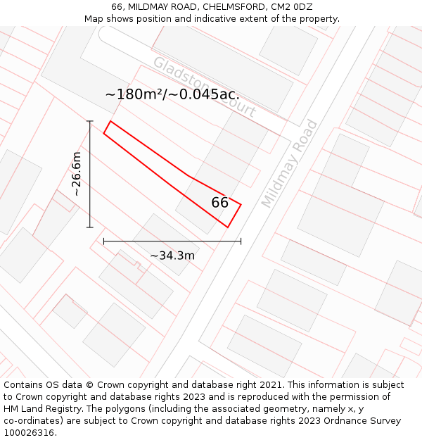 66, MILDMAY ROAD, CHELMSFORD, CM2 0DZ: Plot and title map
