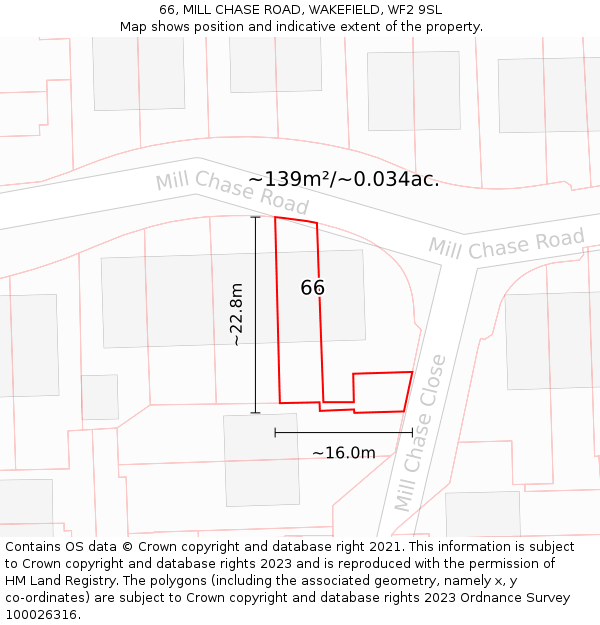 66, MILL CHASE ROAD, WAKEFIELD, WF2 9SL: Plot and title map