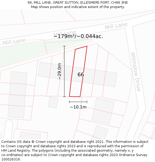 66, MILL LANE, GREAT SUTTON, ELLESMERE PORT, CH66 3NE: Plot and title map