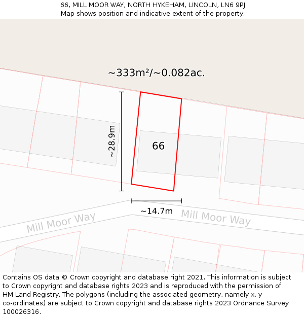 66, MILL MOOR WAY, NORTH HYKEHAM, LINCOLN, LN6 9PJ: Plot and title map