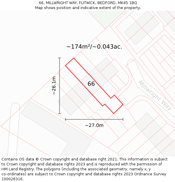 66, MILLWRIGHT WAY, FLITWICK, BEDFORD, MK45 1BQ: Plot and title map