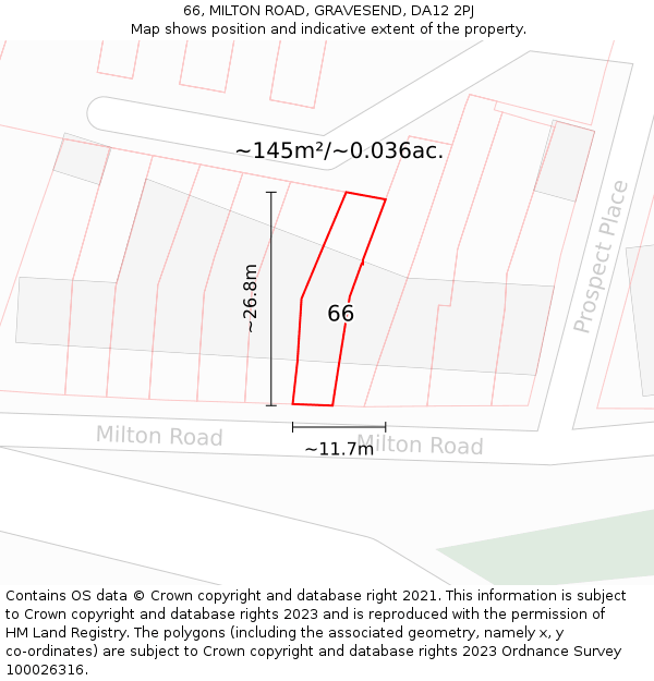 66, MILTON ROAD, GRAVESEND, DA12 2PJ: Plot and title map