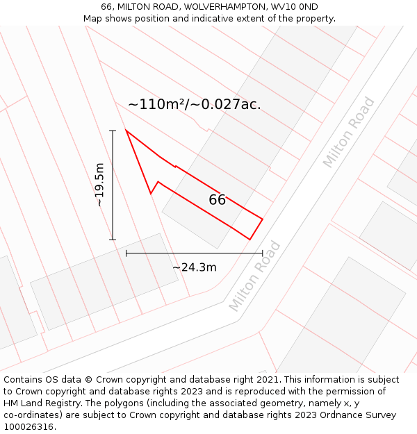 66, MILTON ROAD, WOLVERHAMPTON, WV10 0ND: Plot and title map