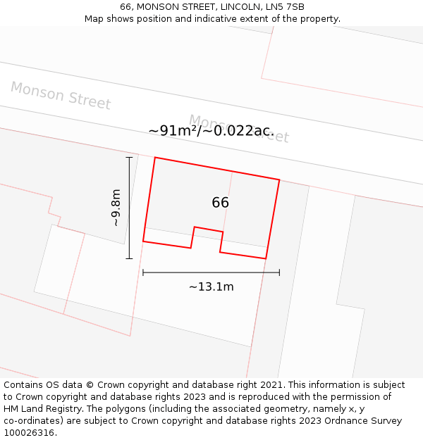 66, MONSON STREET, LINCOLN, LN5 7SB: Plot and title map