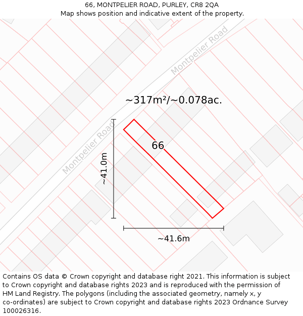 66, MONTPELIER ROAD, PURLEY, CR8 2QA: Plot and title map