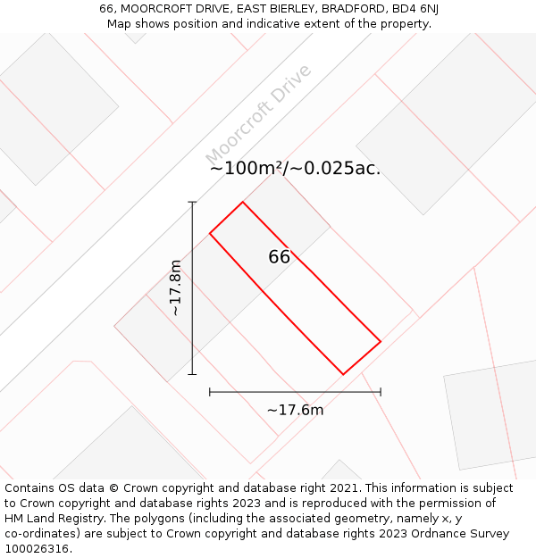 66, MOORCROFT DRIVE, EAST BIERLEY, BRADFORD, BD4 6NJ: Plot and title map