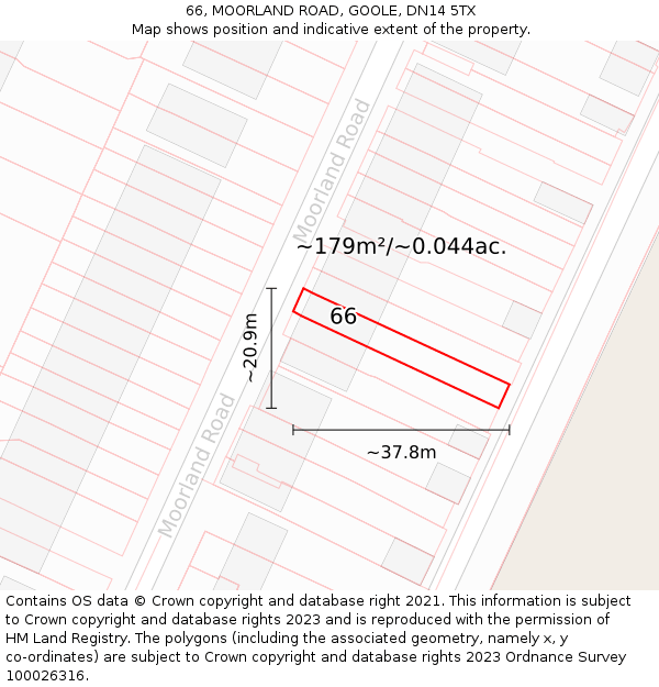 66, MOORLAND ROAD, GOOLE, DN14 5TX: Plot and title map