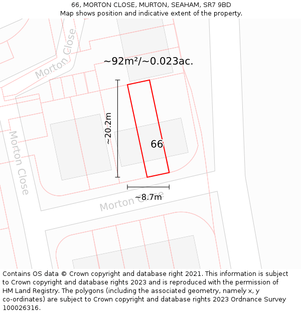 66, MORTON CLOSE, MURTON, SEAHAM, SR7 9BD: Plot and title map
