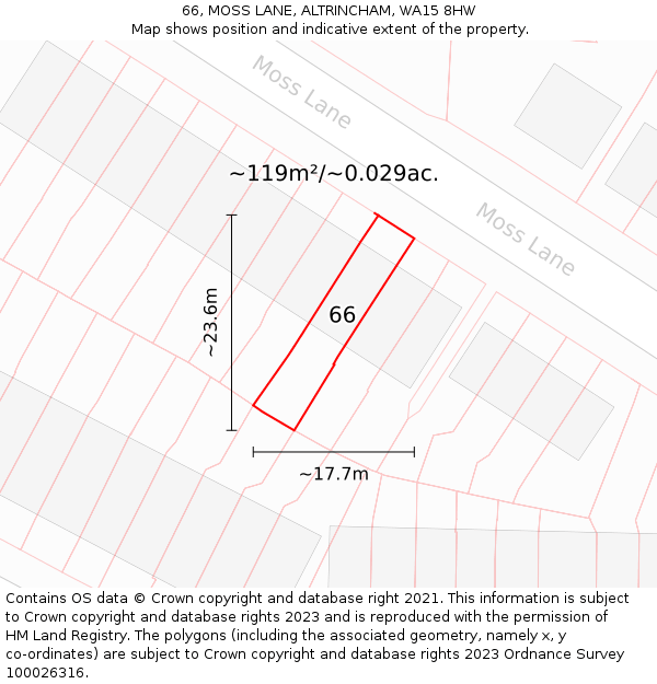 66, MOSS LANE, ALTRINCHAM, WA15 8HW: Plot and title map
