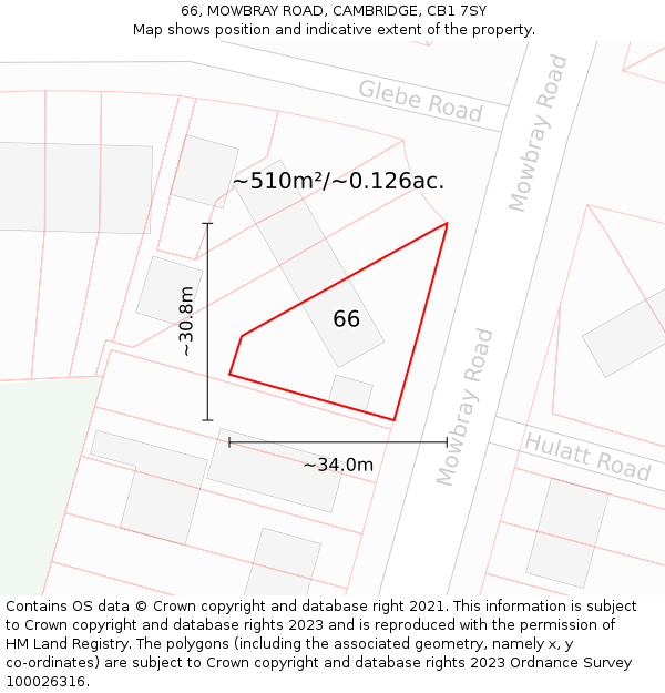 66, MOWBRAY ROAD, CAMBRIDGE, CB1 7SY: Plot and title map