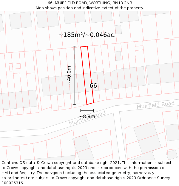 66, MUIRFIELD ROAD, WORTHING, BN13 2NB: Plot and title map